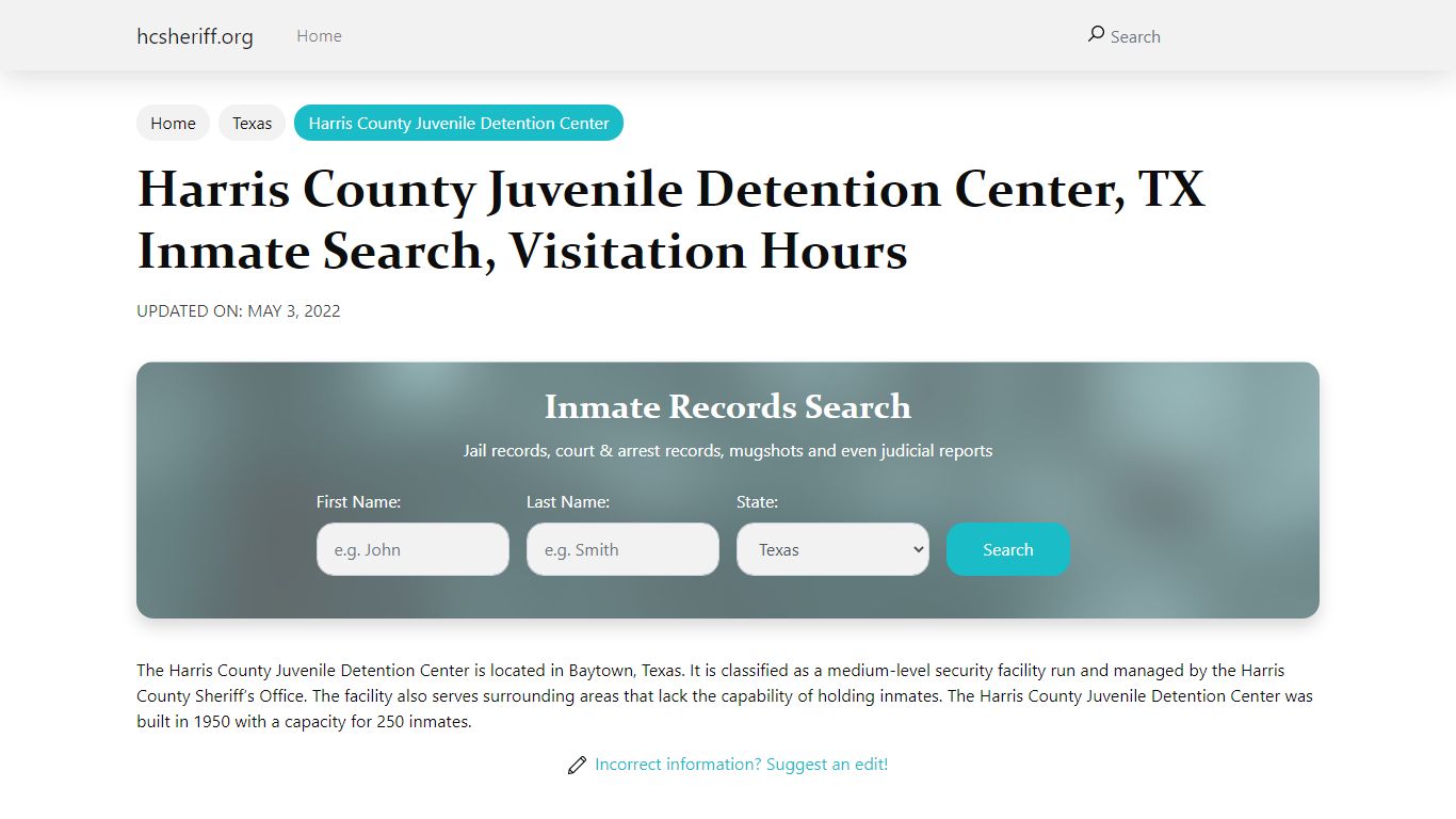 Harris County Juvenile Detention Center, TX Inmate Search ...