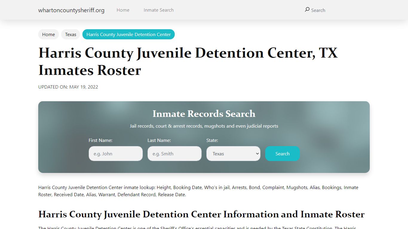 Harris County Juvenile Detention Center, TX Jail Roster ...